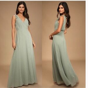 Lulus Romantic Possibilities Sage Brush Swiss Dot Maxi Dress
